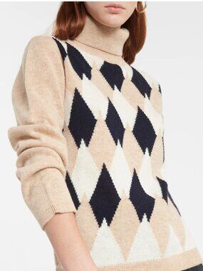 A.P.C. July Argyle Virgin Wool Turtleneck Sweater Size M